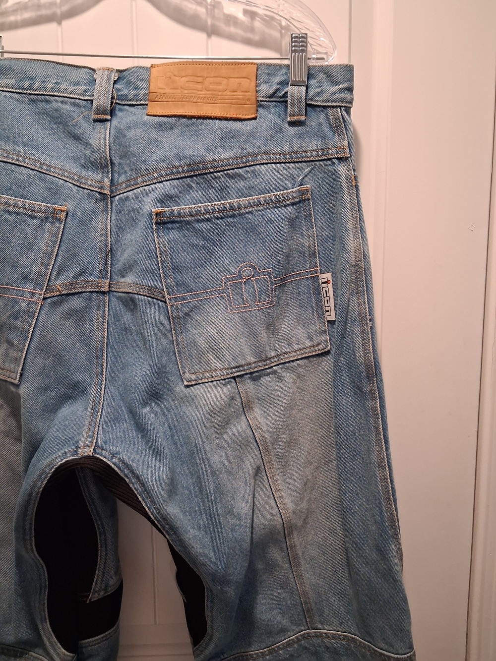 IICON RECON PANT Light Blue Men's Denim Jeans with Black Knee Panels Size 36 - Picture 6 of 8